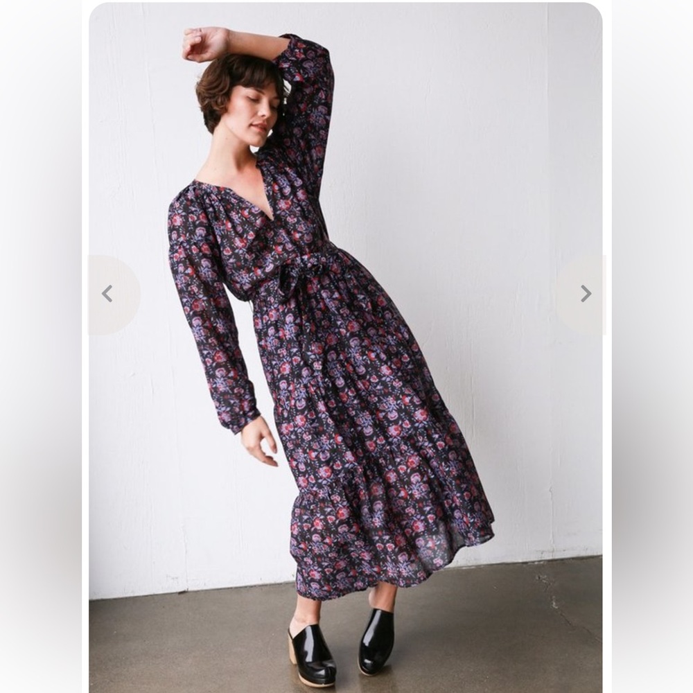 XiRENA Annieka Maxi Dress | Red + Blue Floral + Black | NWT | Size Medium